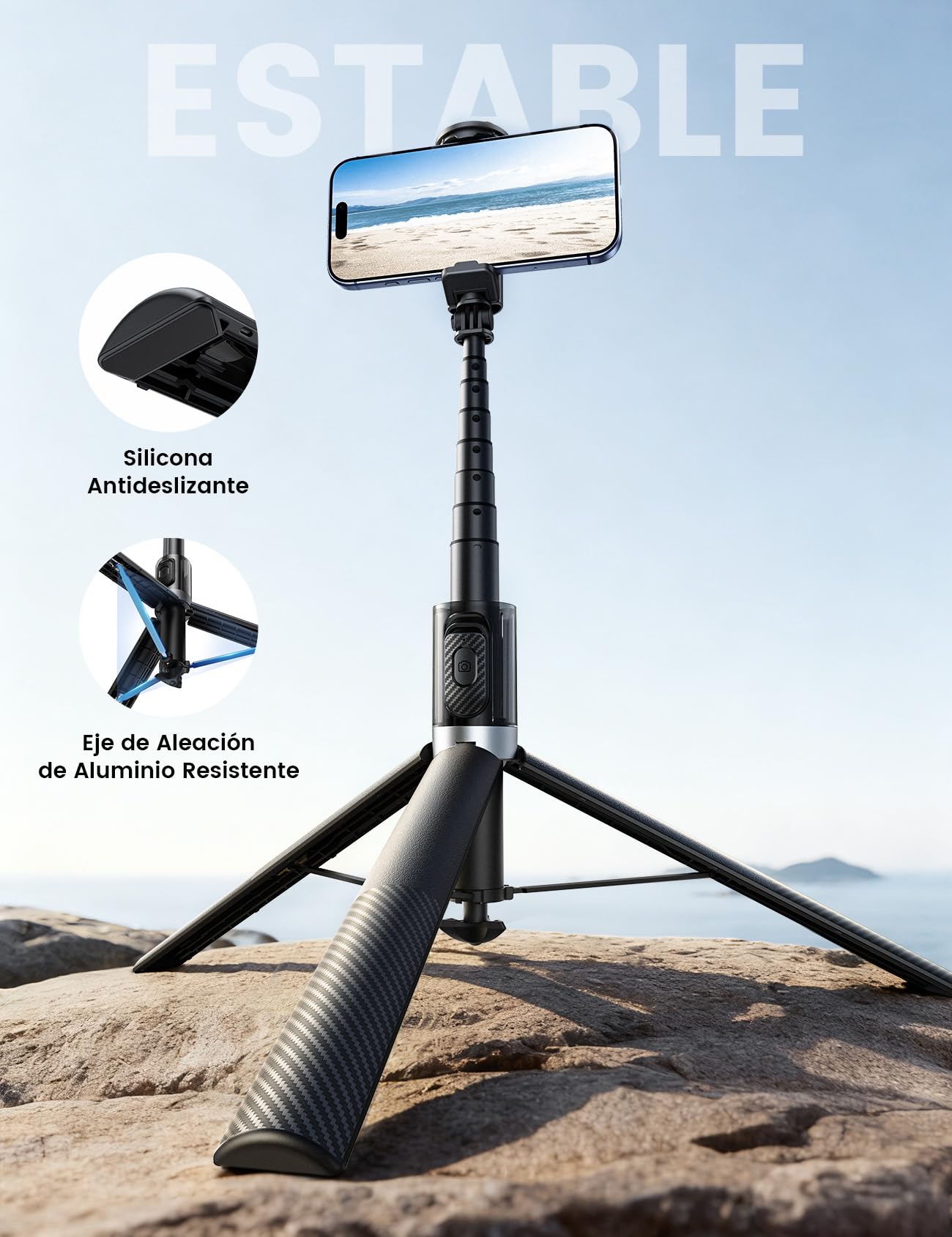 Lamicall Tripode para Móvil, Palo Selfie - [Apertura Automática] 165cm Tripode Móvil Portátil Extensible con Control Remoto Inalámbrico & Zapata Fría, en Aluminio, 360°Rotación, para iPhone/Samsung