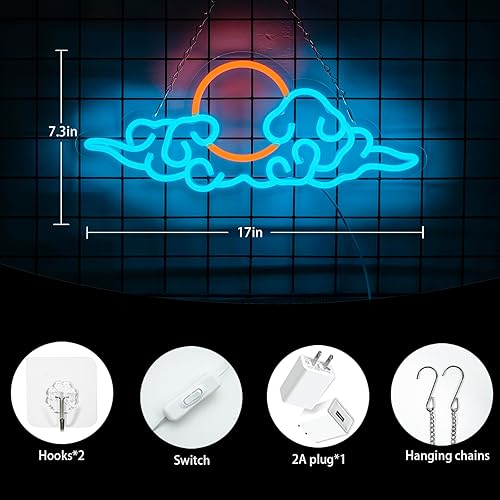 Miniatura 6 de NINTHVEEN Letrero de neón de anime con luz LED de nube de neón para decoración de pared, letrero de neón de juegos para sala de juegos, habitación