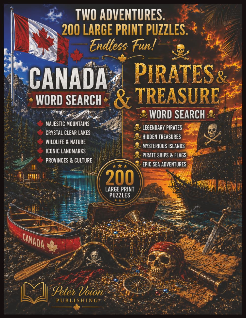 Canada | Pirates Word Search Adventures: 2 Books in 1 | 200 Large Print Word Search Puzzles: Fun for All Ages