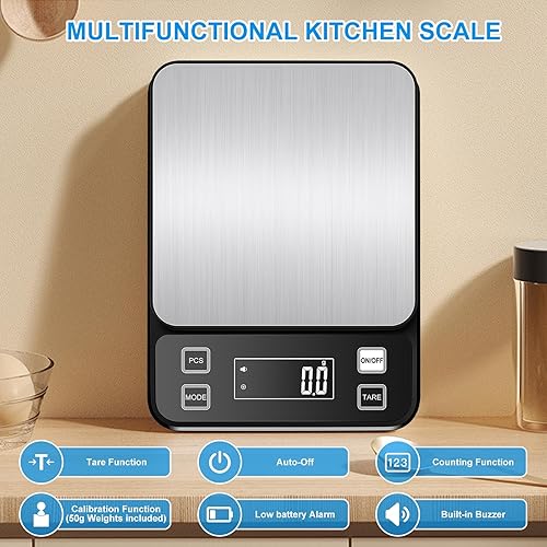 Miniatura 6 de Diyife - Báscula de cocina impermeable IPX67 de 22 libras con alta precisión de 0.00 oz0.001 onzas, báscula grande de acero inoxidable para