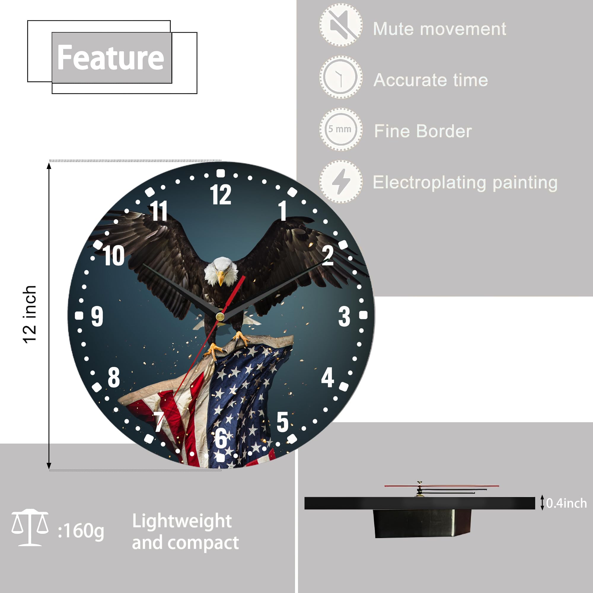 Amazon.com: SPUNKER America Flag Eagle Wall Clocks,Patriotic