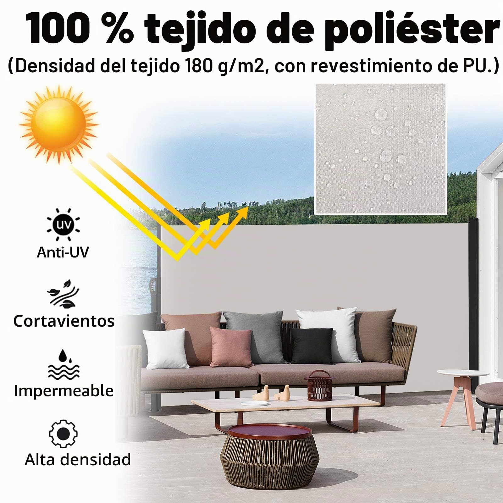 Froadp 200x300cm Toldos de Exterior para Patio Carpas Mampara de Poliéster Resistente Biombos Lateral Retráctil para Balcón y Terrazas Verticales Pergolas Protege la Privacidad y Solar (Gris)