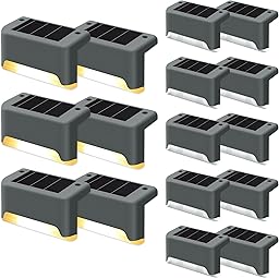 GIGALUMI Luces Solares para Exteriores Pack de 16, Luces para Escaleras, Impermeables, Iluminación LED para Escaleras Exteriores, Escalones, Vallas, Patios, Terrazas, Gris, Blanco Cálido