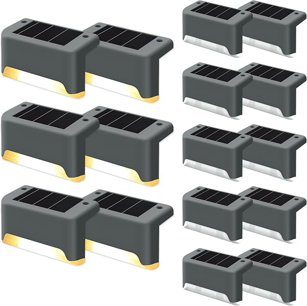 GIGALUMI Luces Solares para Exteriores Pack de 16, Luces para Escaleras, Impermeables, Iluminación LED para Escaleras Exteriores, Escalones, Vallas, Patios, Terrazas, Gris, Blanco Cálido - 1