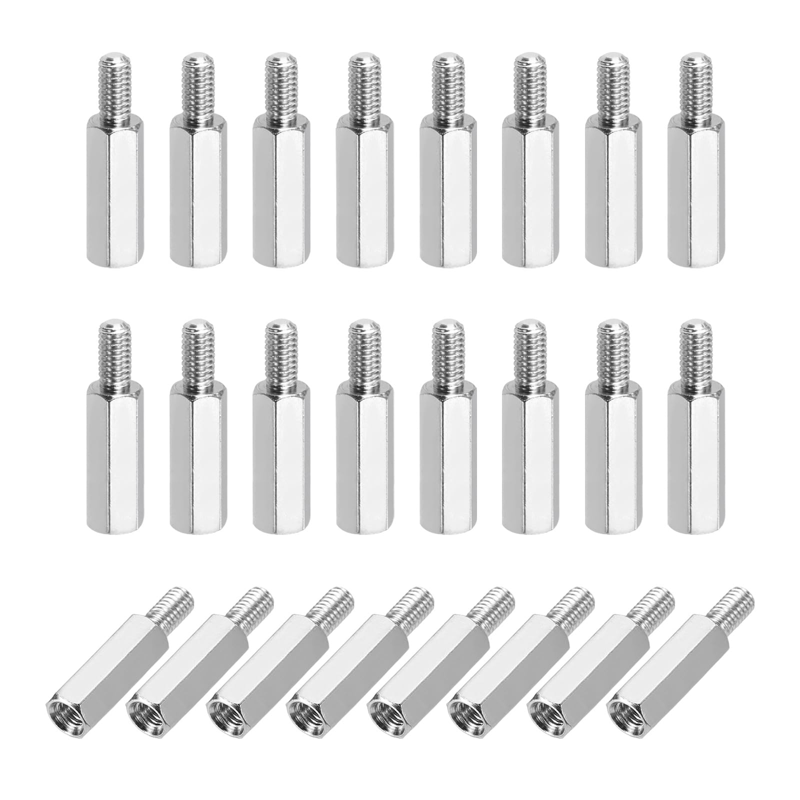 sourcing map Hex Spacer Screws, M3x14mm+6mm Male to Female Thread Brass Nickel Plated Motherboard Standoffs Spacer Pillars for PCB Circuit Boards FPV Quadcopter Drone DIY, Pack of 24 — image 1