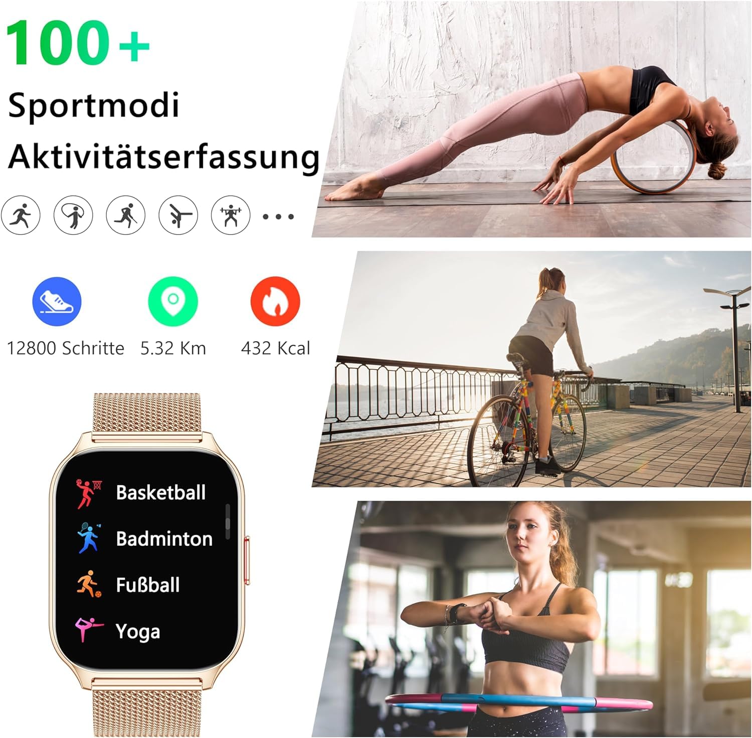 Smartwatch Damen Herren Fitnesstracker 2 Zoll Touch-Farbdisplay Telefonfunktion Blutdruckmessung Herzfrequenz Schlafmonitor SpO2 Sportuhr Schrittzähler Android iOS