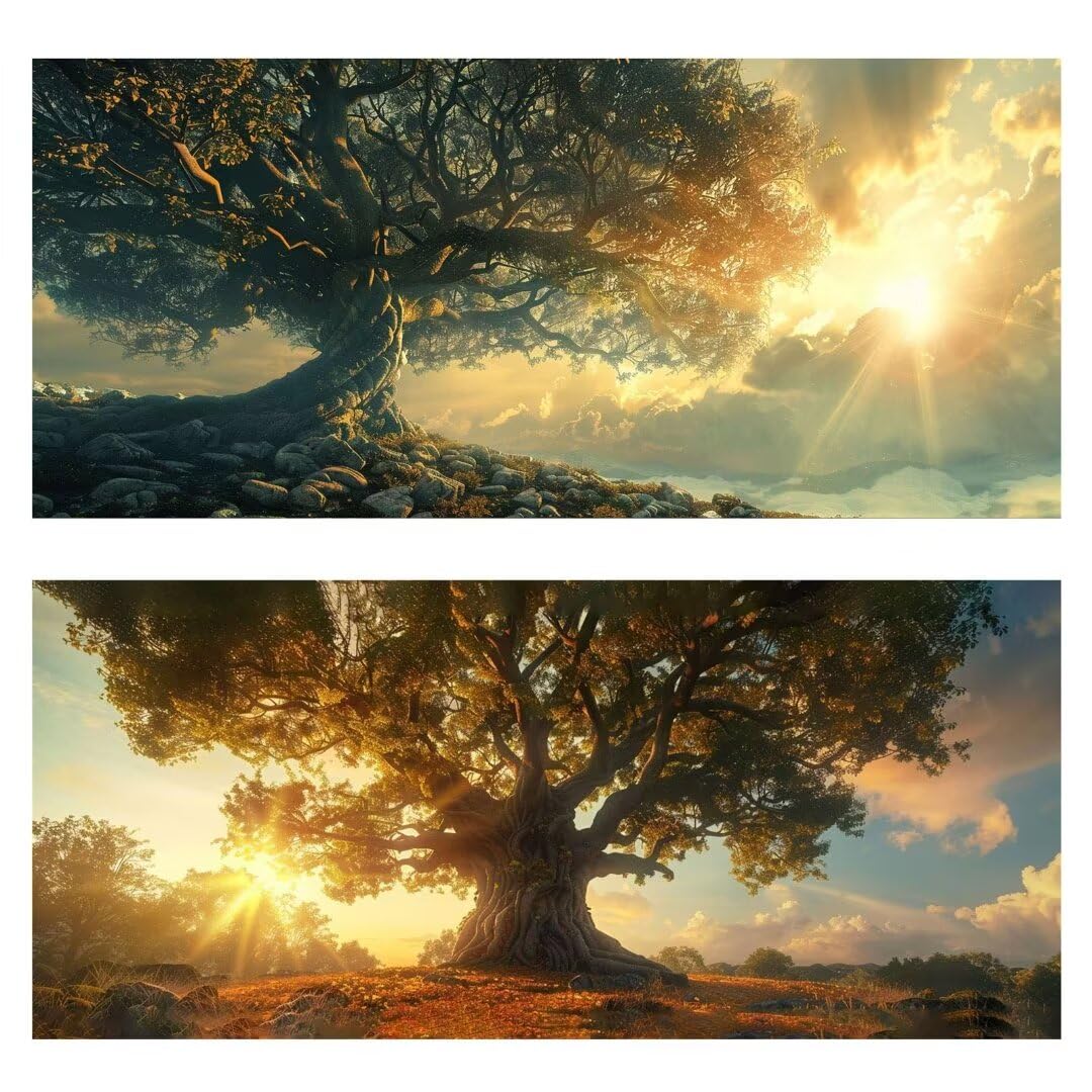 2 Pezzi tramonto Pittura Diamante, 5D Diamond Painting Albero, 40x90cm Diamond Painting Grandi Dimensioni, Strass Ricamo a Punto Croce Kit Diamond Painting per Decorazioni Natalizie Casa e Regalo P-4