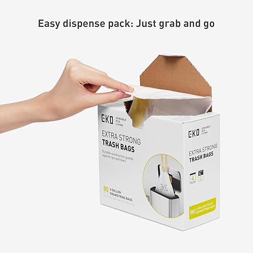 Miniatura 2 de EKO Rollo de 80 bolsas de basura pequeñas con cordón extra fuerte, bolsa de basura de 4 galones (10-15 litros), paquete de 80 unidades, color