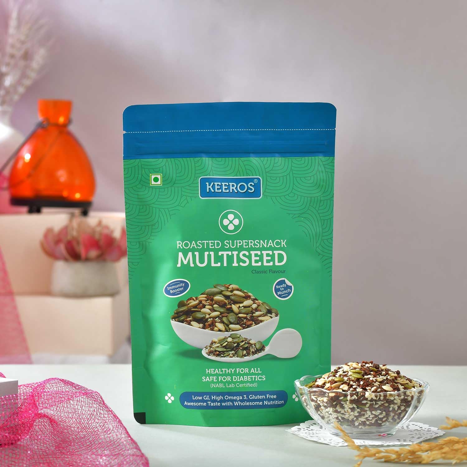 Keeros Multi Seeds Mix Healthy Snacks | Sugar Free Diabetic Friendly Trail Mix | Weight Management Snacks | Low GI High Fibre Superfood Mix | Roasted Flax, Pumpkin, Watermelon Seeds | Crunchy & Slightly Sweet (400gm)