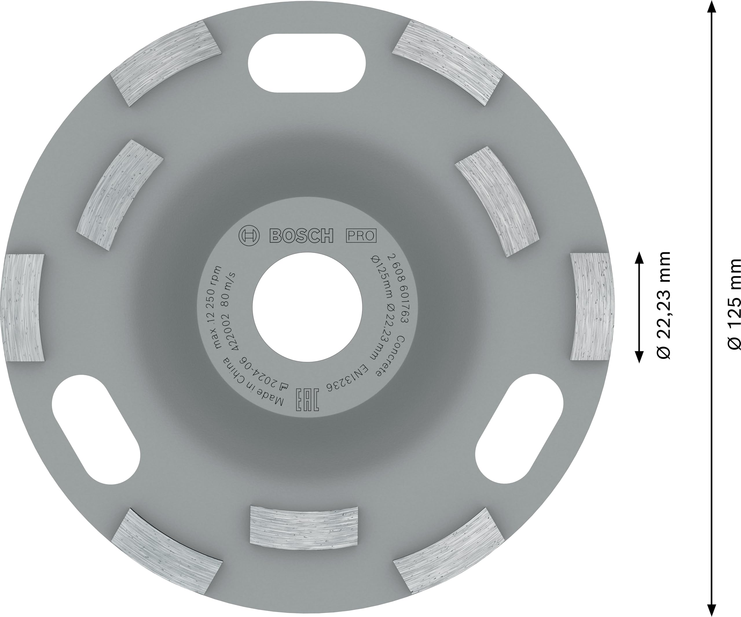 Bosch 1x Meules assiettes diamantées PRO Concrete Speed pour alésage 22,23 et meuleuses à béton (pour Béton, Ø 125 mm, Professional Accessoire Meuleuse à béton)