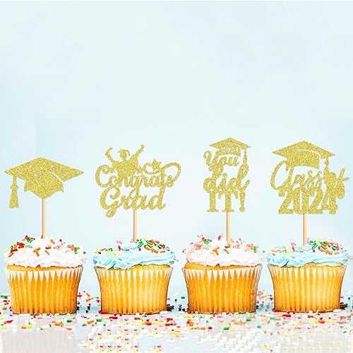 Miniatura 3 de Paquete de 24 adornos para cupcakes de graduación 2024 You Did it Class of 2024 Congrate Grad Cupcake Picks para 2024 temática de graduación