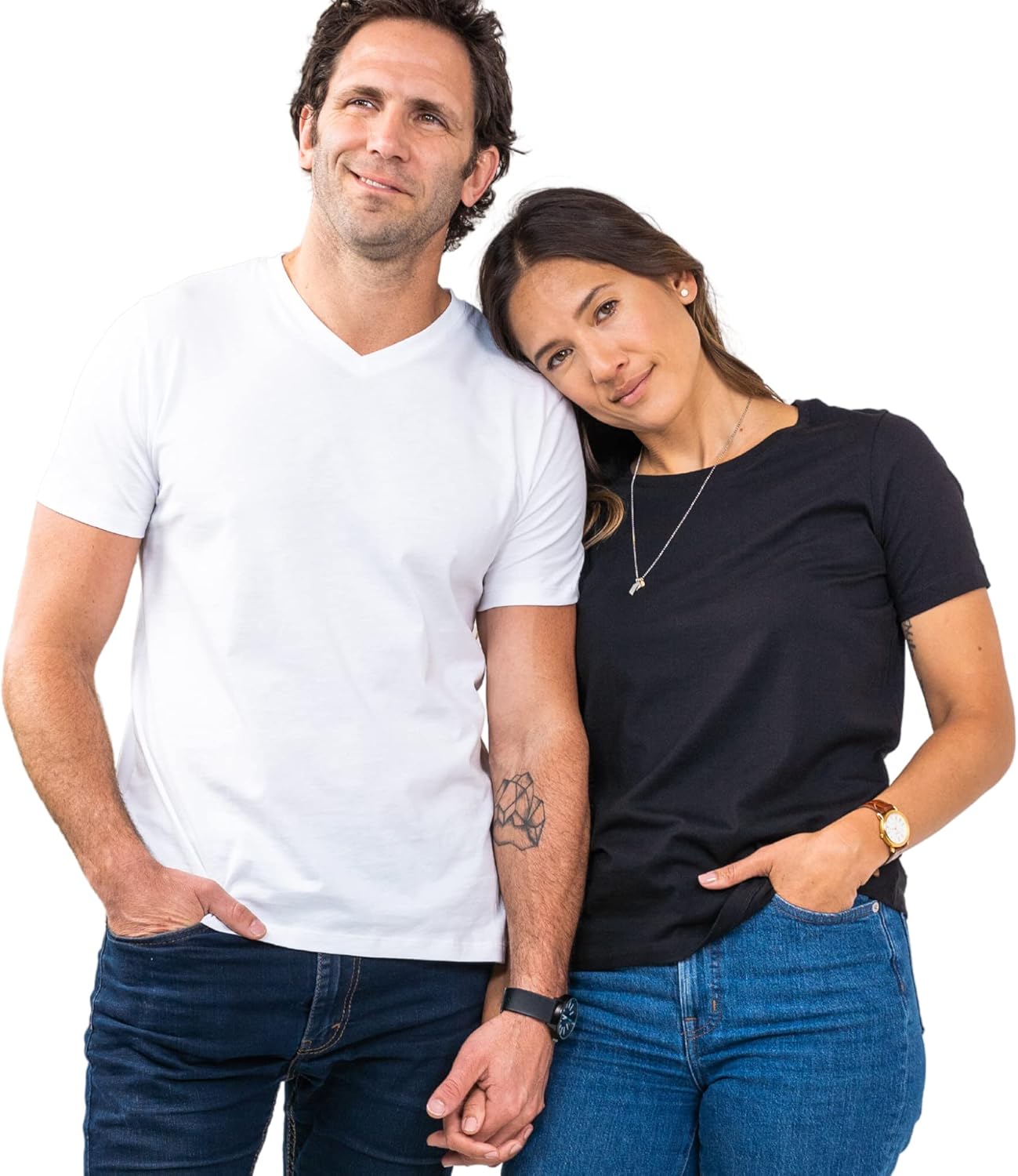 Pima Cotton Classic Tees for Men - Designer Soft Cotton Premium Plain Tshirts - Luxury Essential V-Neck T-Shirts (White Large)