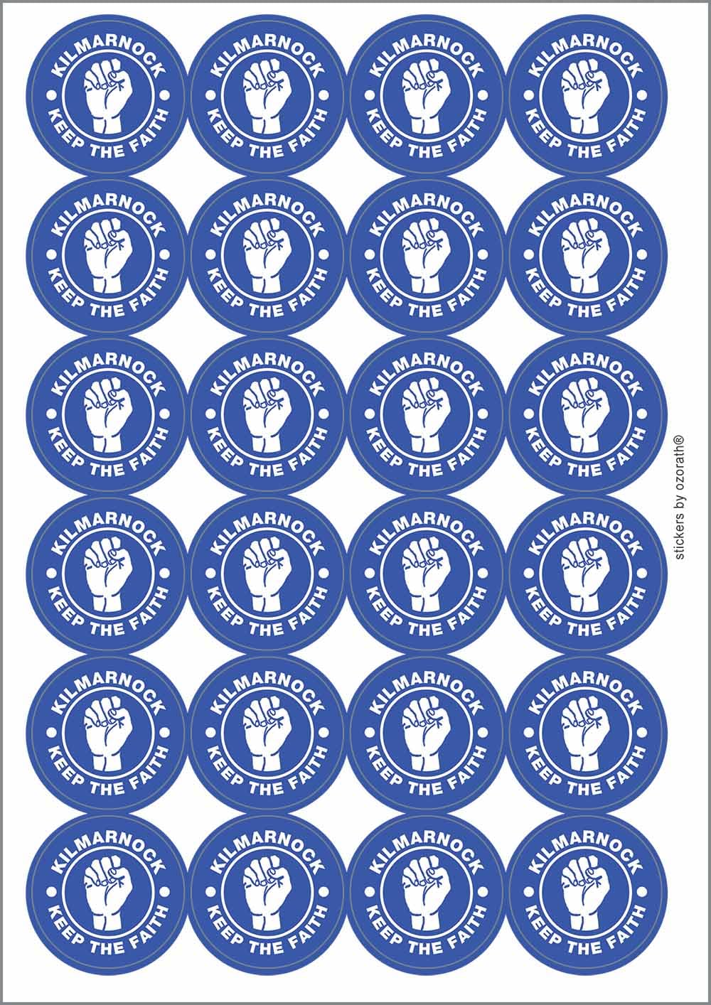 Kilmarnock Keep The Faith Northern Soul Circular Matt Paper Stickers A4 Sheet of 24 (Each Sticker is 45mm Diameter)