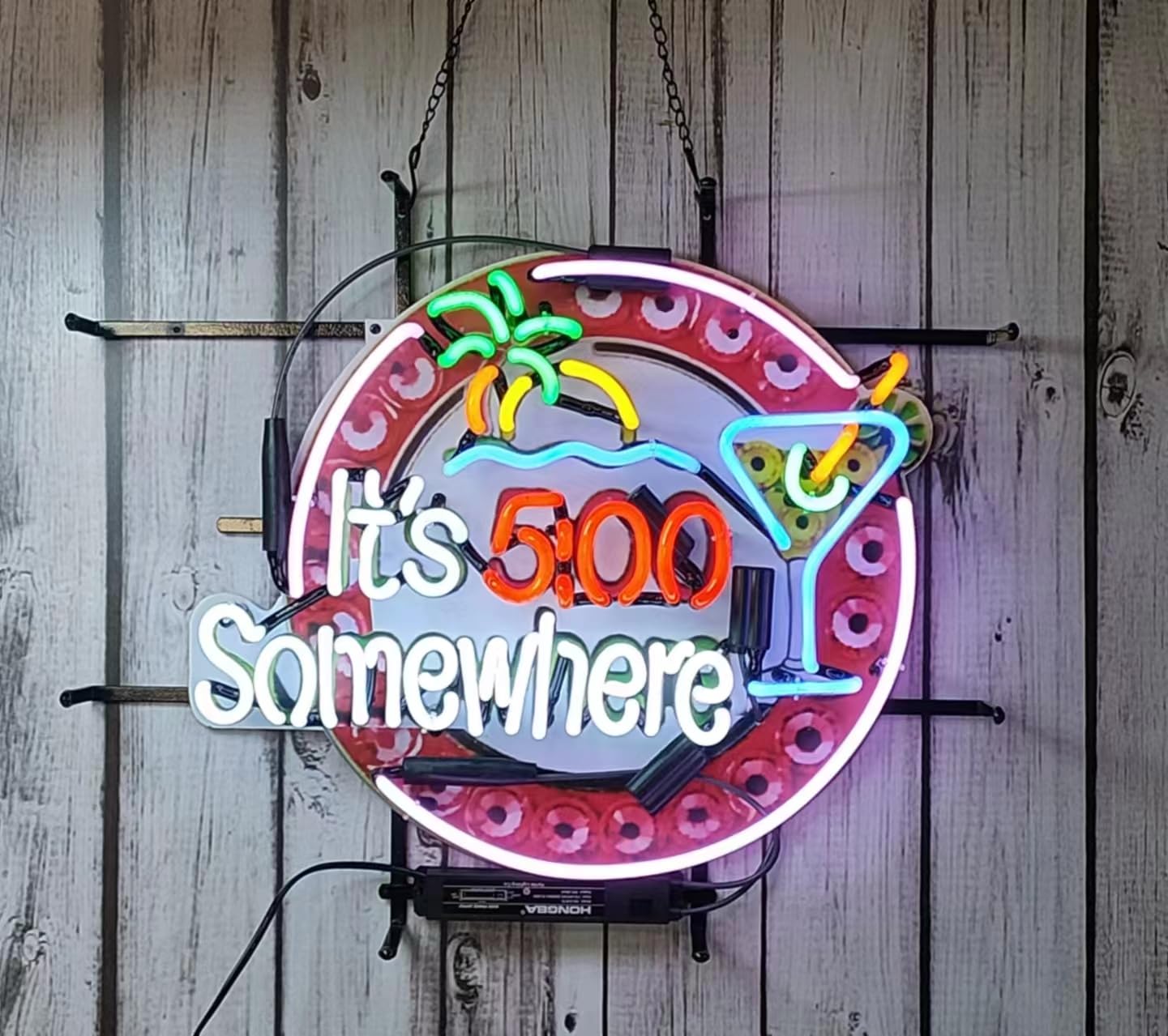Kavaas Insegna Al Neon LED Its 5 O'clock Somewhere - Targa Luminosa Per Bar, Pub, Casa, Regalo Uomo, USB