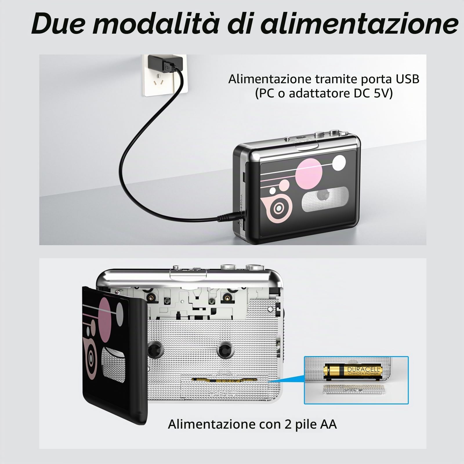 Lettore di Cassette Portatile Convertitore da Cassetta a MP3 USB Digitale con Auricolari