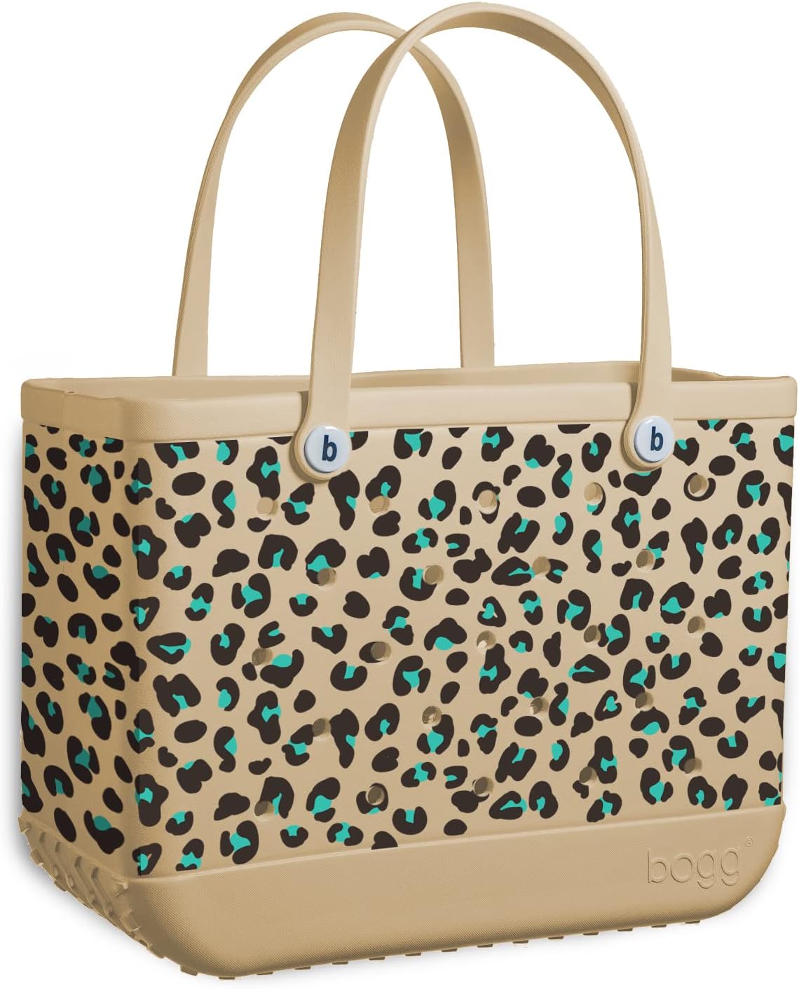 BOGG BAGOriginal, Extra Large Tote Bag - Turquoise Leopard - 19in L x 9in W x 14in H - Lightweight, Washable, Durable - All Purpose EVA - for Beach, Pool, Boat, Work, Sports