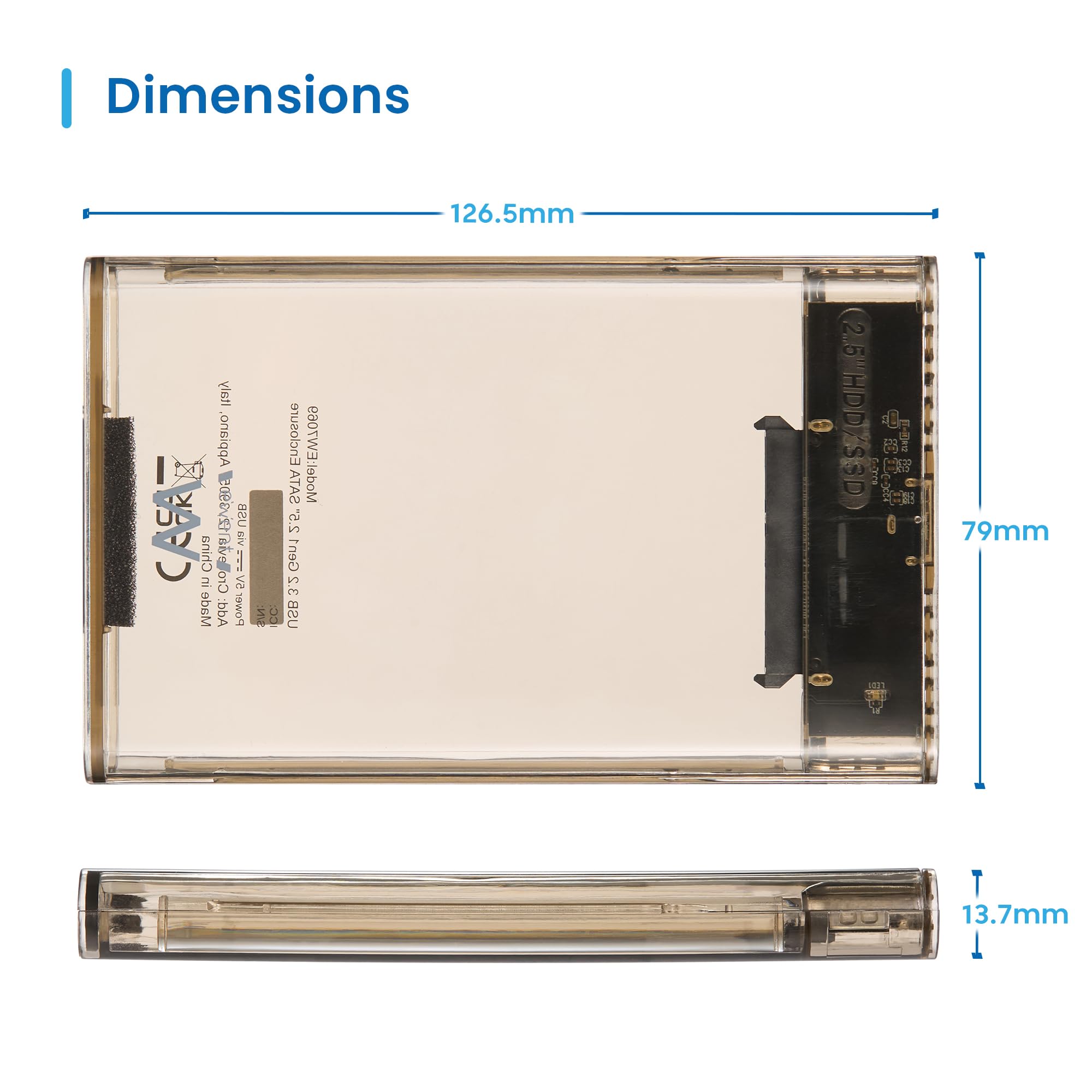 Ewent Obudowa HDD/SSD 2,5″ SATA, USB 3.2 Gen 1 (USB-A), zewnętrzna obudowa na dysk twardy 7-9,5 mm, prędkość 5 Gb/s, bez narzędzi, prędkość 5 Gbp, wskaźnik LED, do PC-Mac-PS4-Xbox, kompatybilny z
