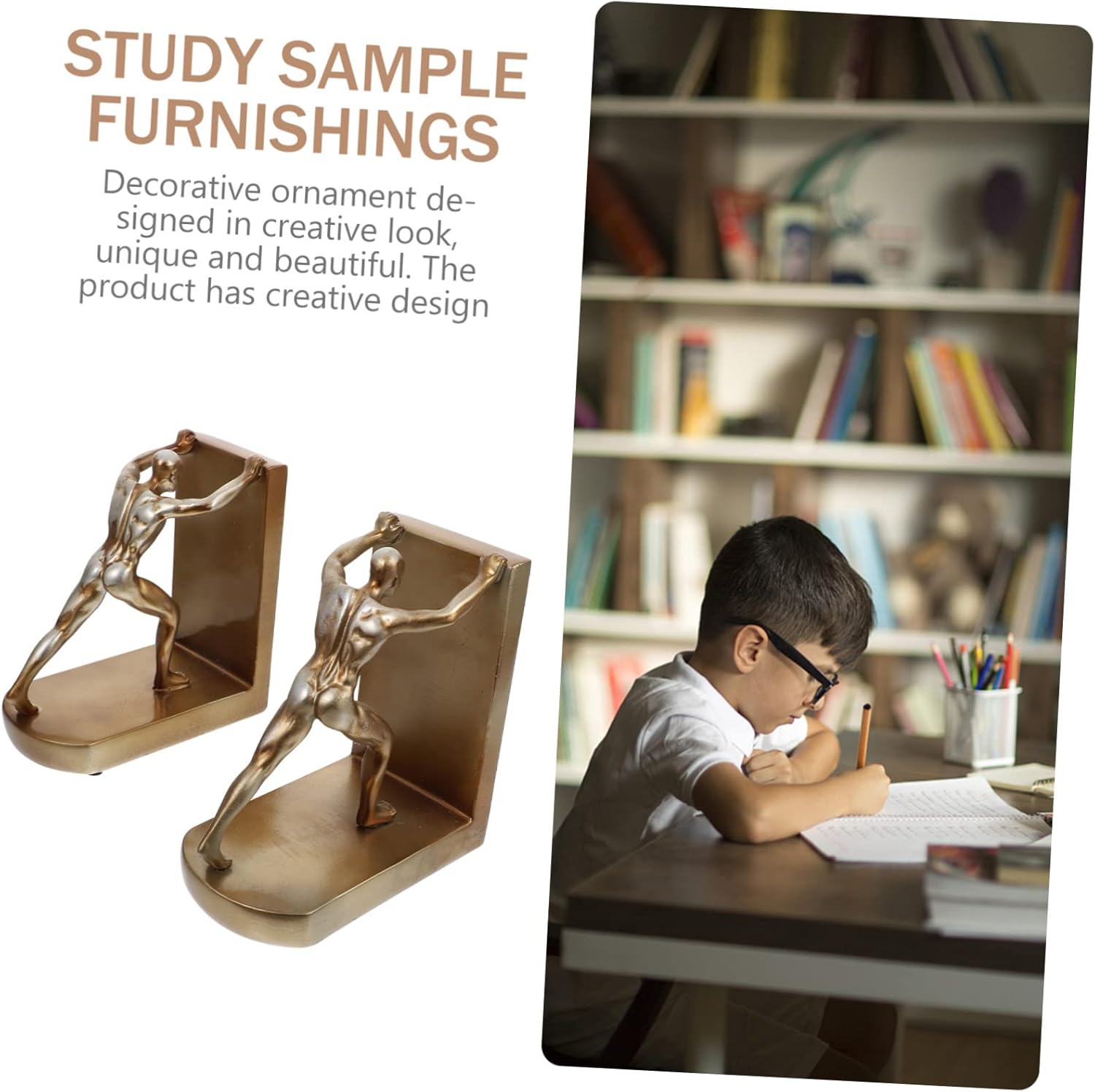 VOSAREA Modern Decorative Bookends Creative Resin Artware Non-Skid Heavy Duty Holders for Books Stylish Office Decoration Elegant Geometric Design 2-Piece Set