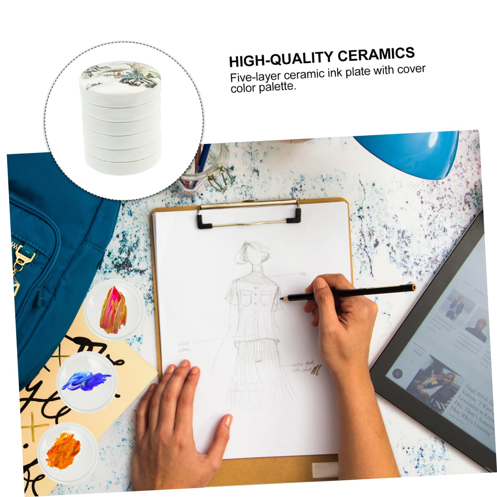 Palette Peinture en Céramique Blanche à Cinq Couches, Grand Format