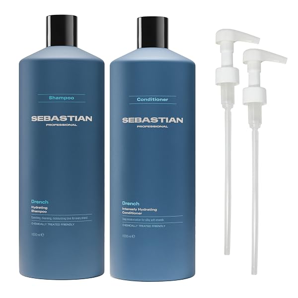 Sebastian Professional Drench Shampoo & Conditioner Duo Set | 33.8 Fl Oz Liter Bottles Prepack with Pumps Included Deep