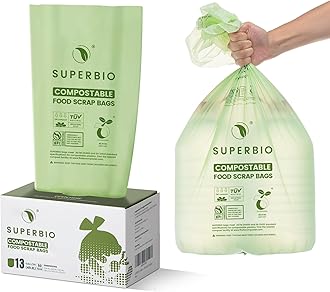 SUPERBIO 13 Gallon Compostable Kitchen Waste Bags, 50 Count, 1 Pack, Flat top Food Scrap bags, Certified by BPI and OK compost INDUSTRIAL, 49.2L, 0.87 Mil