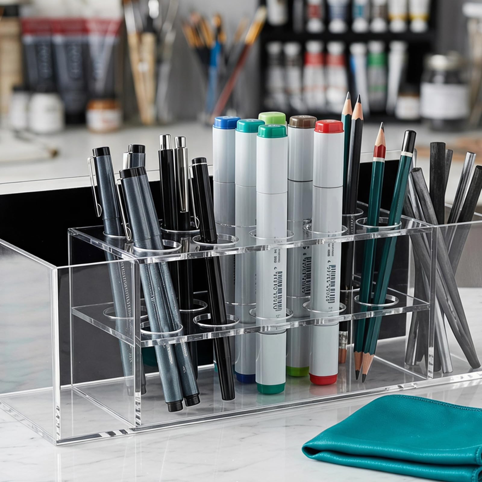 SHINEOFI 2 Pezzi Portapenne in Acrilico Trasparente Supporto Magnetico e Design a Strati per Organizzare Penne e Gessetti, per Scrivanie D'ufficio e Aule