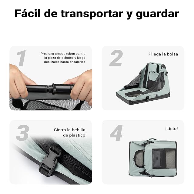 Foto 8 de 8 de Fudajo Bolsa de Transporte Plegable Gris Mascotas Perro Gato Talla L (70x52x50cm), Transportín Manta