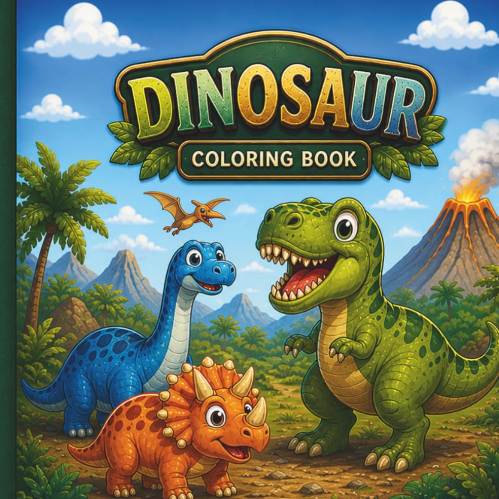 Dinosaur Coloring Book for Kids: Fun and Easy Dinosaur Coloring Pages for Boys and Girls – Cute Dinosaurs, Simple Designs, and Relaxing Activities for Ages 3-7
