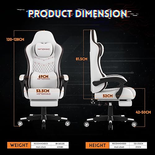 Miniatura 3 de Silla de juegos, silla ergonómica para juegos de computadora, soporte de carga de 400 libras, reposapiés retráctilsoporte de cinturarespaldo