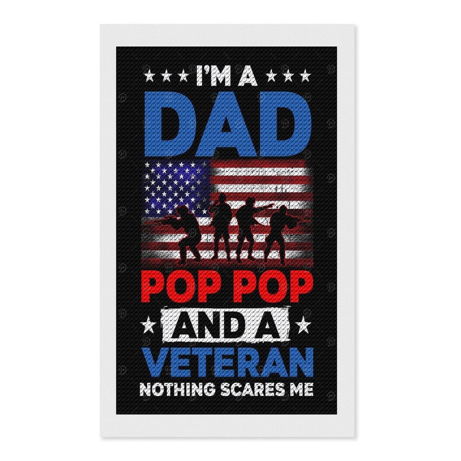 Junmoney Dad Veteran Full Drill Diamond Painting Kit 12"x20", Sparkling Round Gems, Decorate Your Room, Mindful Craft Activity