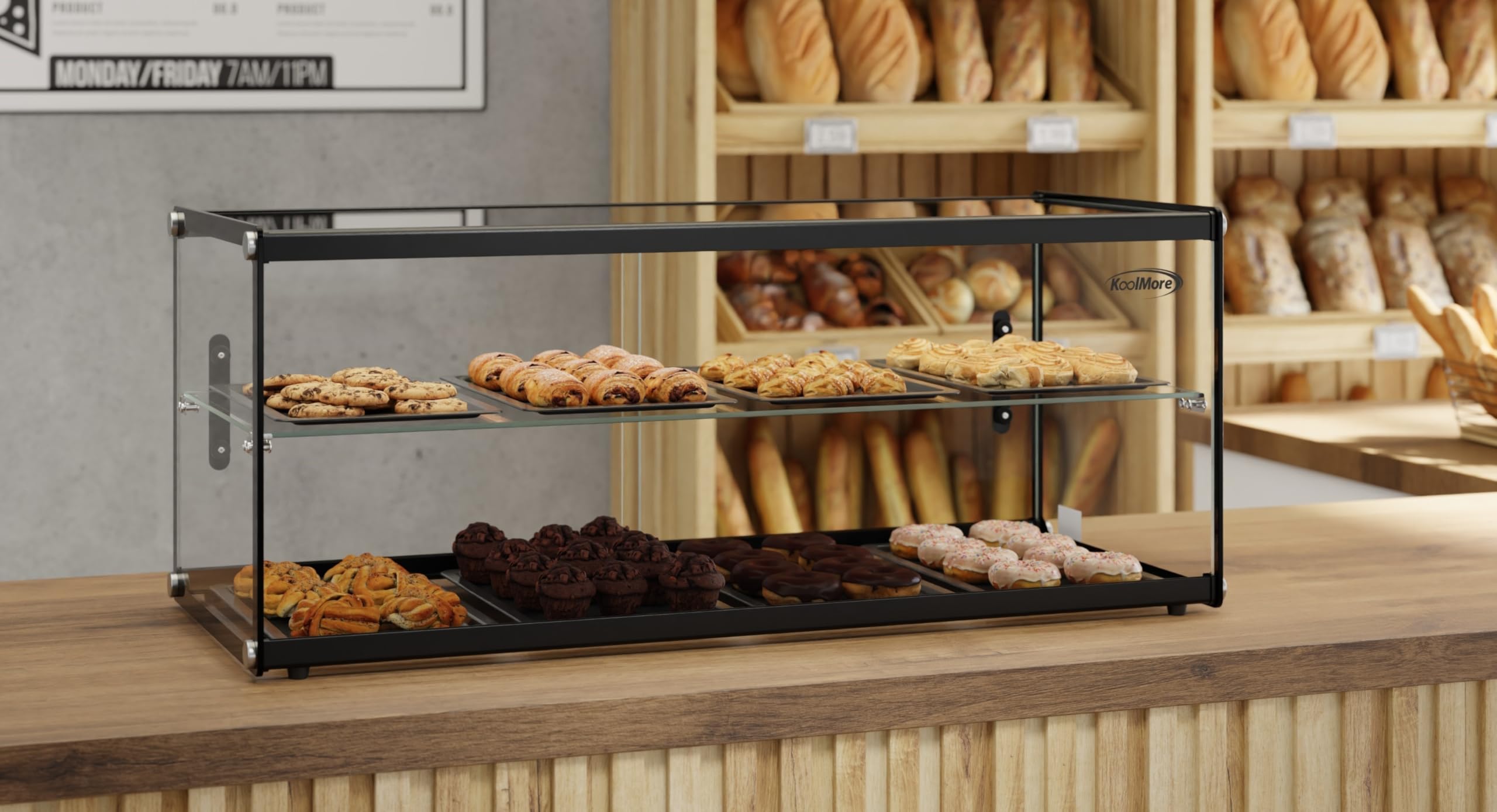KoolMore 36 in. 2 Tiered Pastry Display Case with Glass Shelf and Sliding Door NSF Certified, 4.2 cu. ft. Capacity (KM-DC-4CSBK)