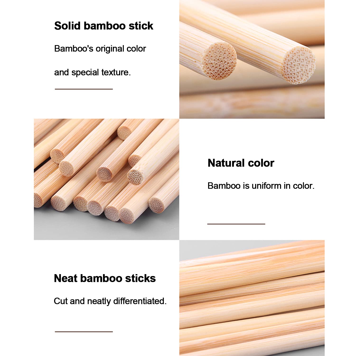 100 tiges de bois - Diamètre 6-10 mm, Longueur 400 mm, Bâtonnets for loisirs créatifs(7x400mm)