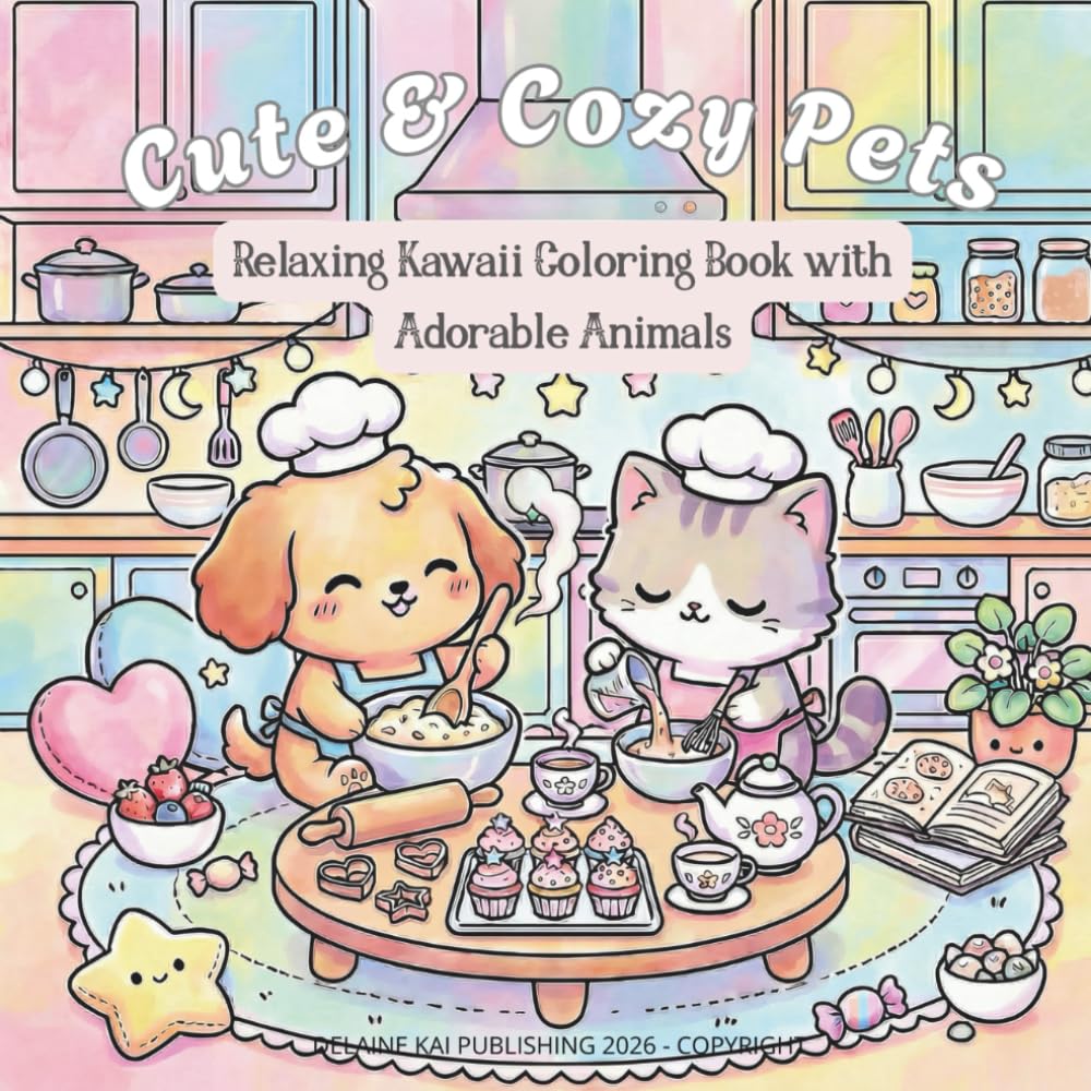 Cute & Cozy Pets Coloring Book: Relaxing Kawaii Coloring Book with Adorable Animals