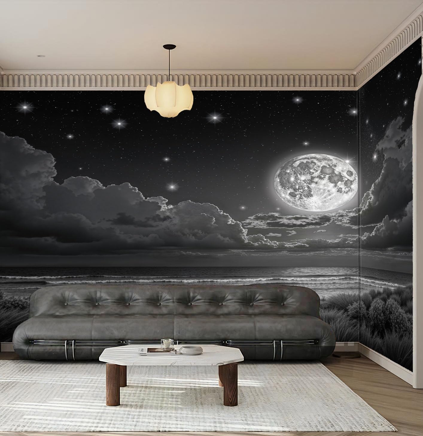Papier peint mural littoral et nuages pour creer une ambiance de chambre apaisante