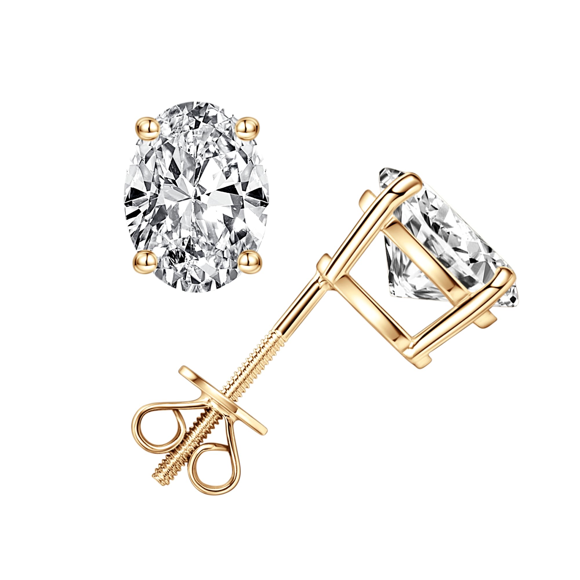 RAPRGOLD 10K Solid Yellow gold Earrings Big Moissanite Stud Earrings for Women Men 3 0ct Solitaire Oval Simulated