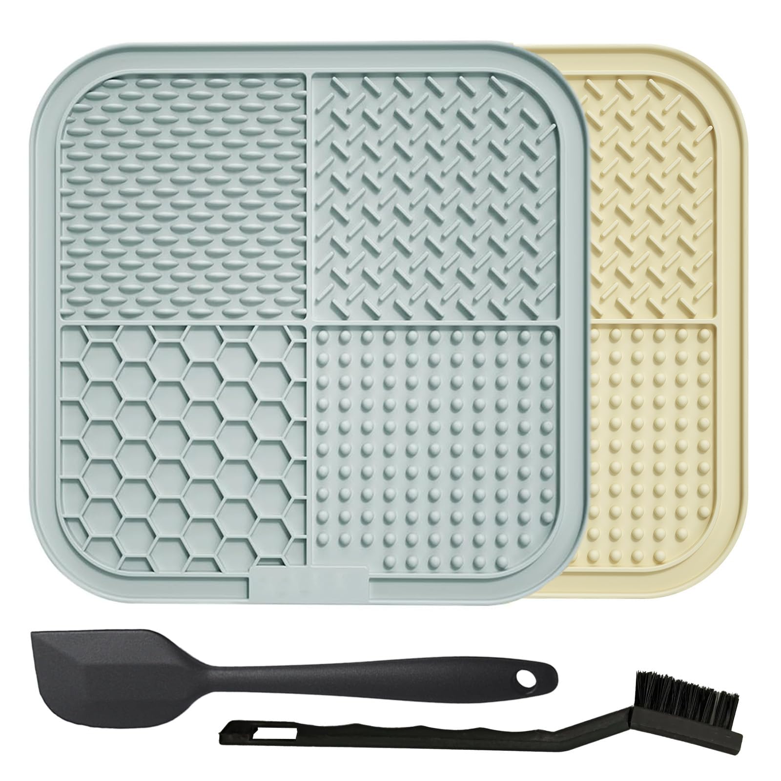 ALLNEWELOOK Large Lick Mat for Dogs Cats, 2Pcs Slow Feeder Lick Pat, Anxiety Relief, Enrichment Toys, Treat Mat, Pets Supplies Bathing Grooming Training Calming Mat (GRAY BEIGE, 20CM) GRAY BEIGE 20CM