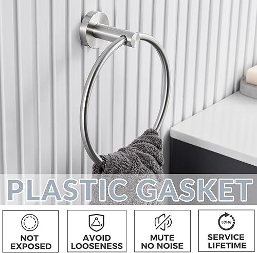 Miniatura 3 de APLusee Toallero de baño de níquel cepillado, soporte de toalla de mano de acero inoxidable 304 para baño y cocina, colgador giratorio redondo