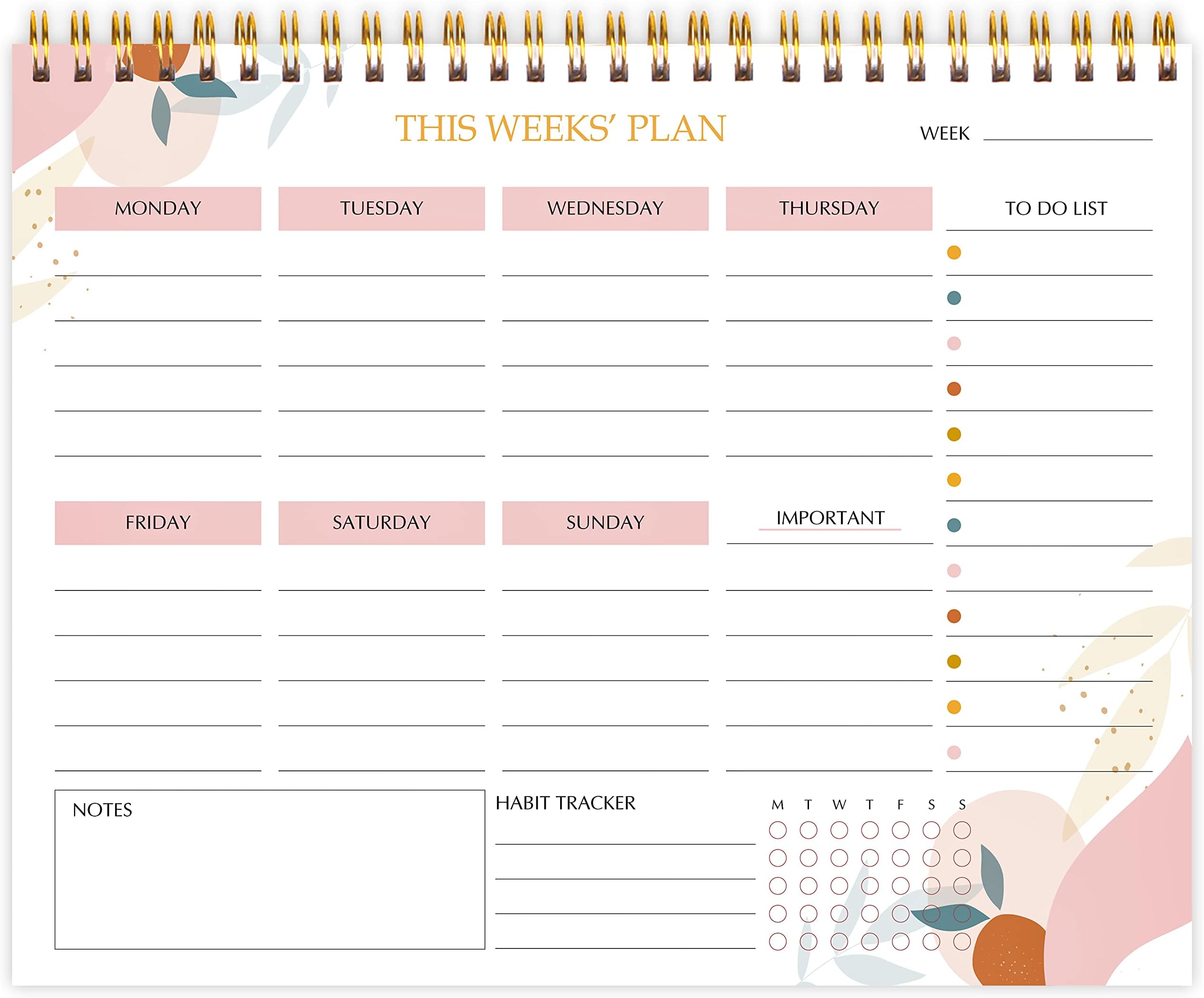 Weekly Planner Notepad with Daily Planner Agenda Squares, 52 Week Office Supply To Do List with Checklist and Habit Tracker, 9.5 x 7.8 Inches