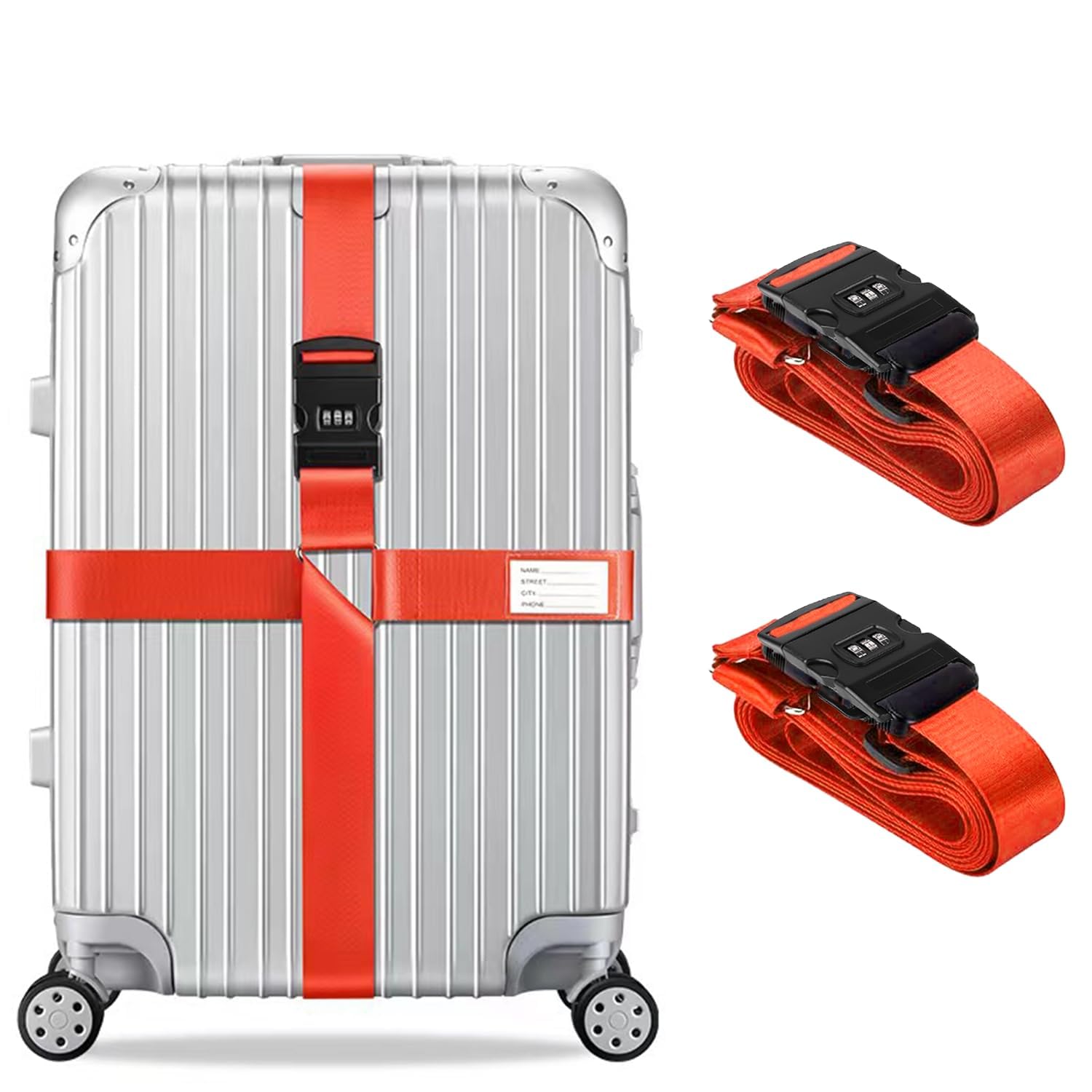 Luggage Straps for Suitcases, Cruciform Luggage Strap, Adjustable Travel Belt for Luggage, Travel Accessories, Luggage Accessories for Travel, Heavy Duty Strap (2Pcs Orange)