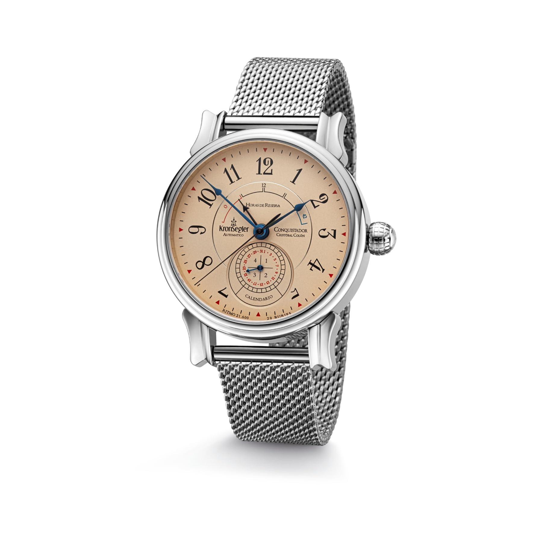 Kronsegler Conquistador Stahl - Tierra Milanaise | Automatik Herrenuhr mit Gangreserveanzeige | Saphirglas, Zeigerdatum, Milanaiseband