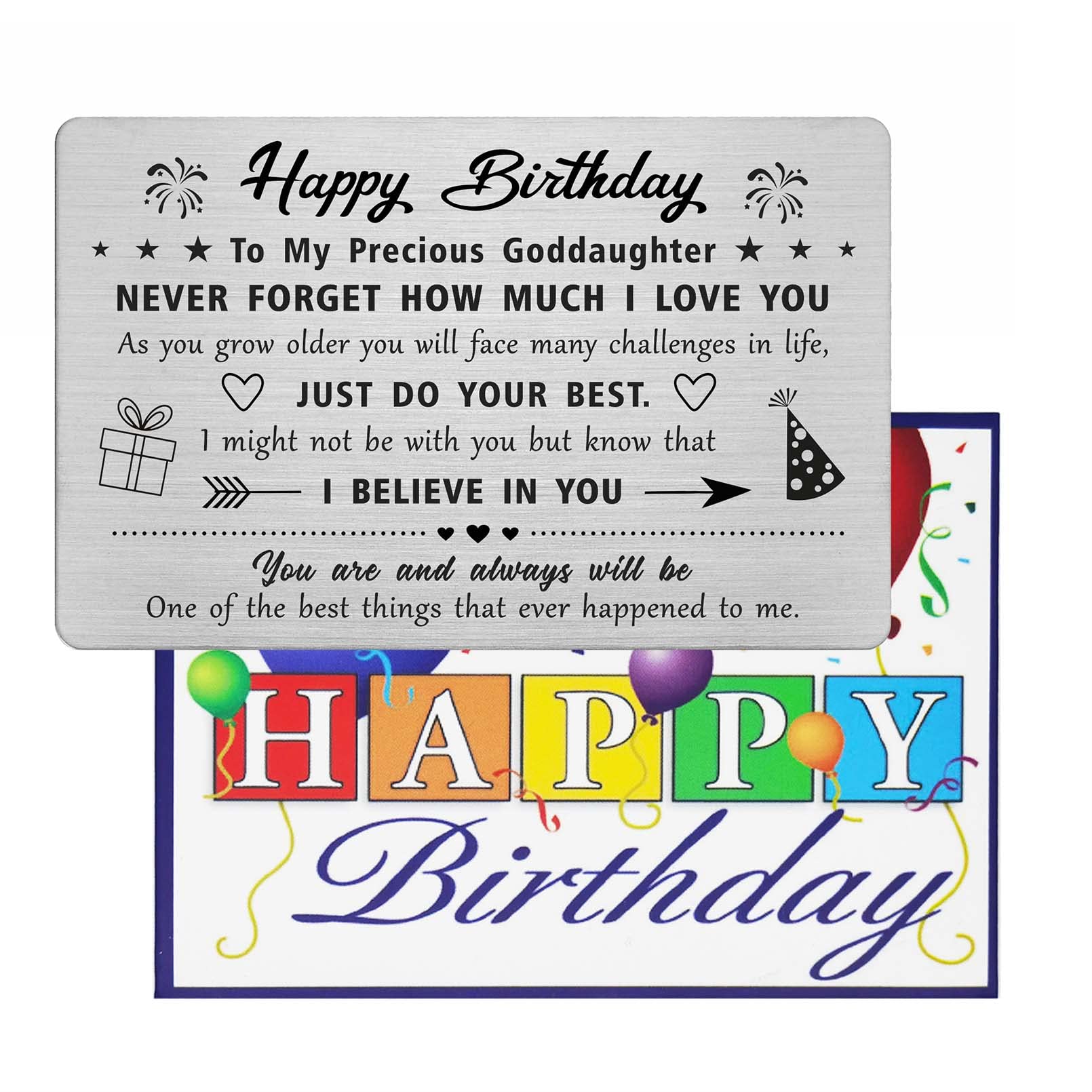 Regalo Per Figlioccia - Inserti Portafoglio In Acciaio Con Messaggio Di Incoraggiamento - Idea Regalo Compleanno Natale - 3