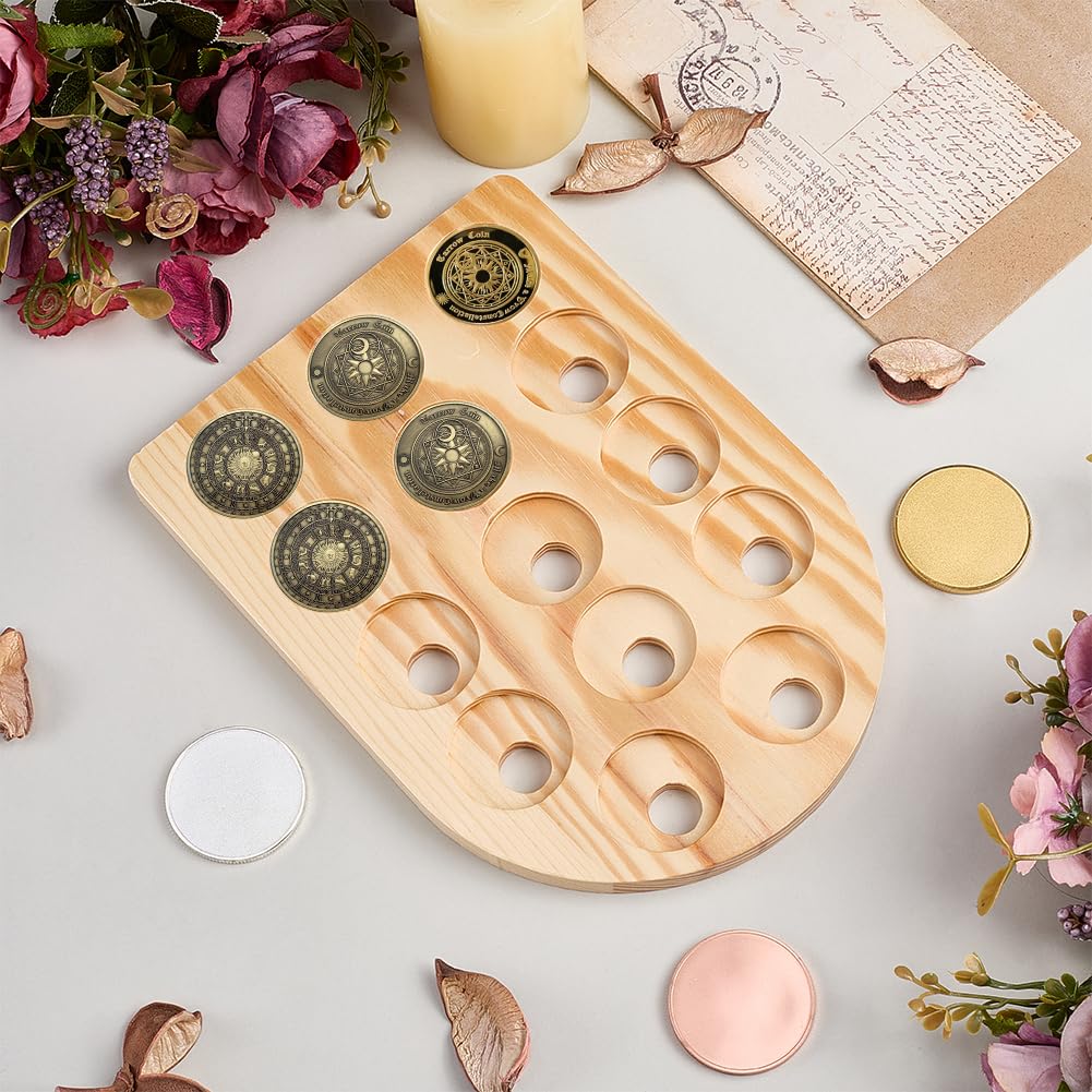 FINGERINSPIRE 14 Holes Wood Coin Display Boards 15x21cm Wheat Color Arch Shape Challenge Coins Display Holder Wooden Collectible Coin Holder Board for Collection Storage Organization - Image 4