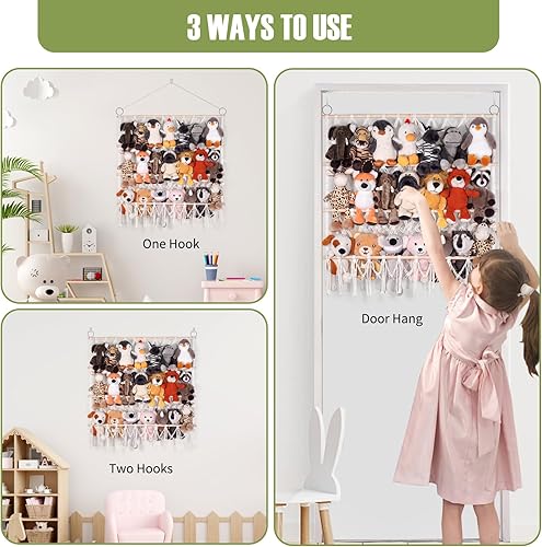 Miniatura 4 de Hamaca grande de almacenamiento para animales de peluche o hamaca de juguete de esquina grande  3 capas ajustables de macramé bohemio soporte de