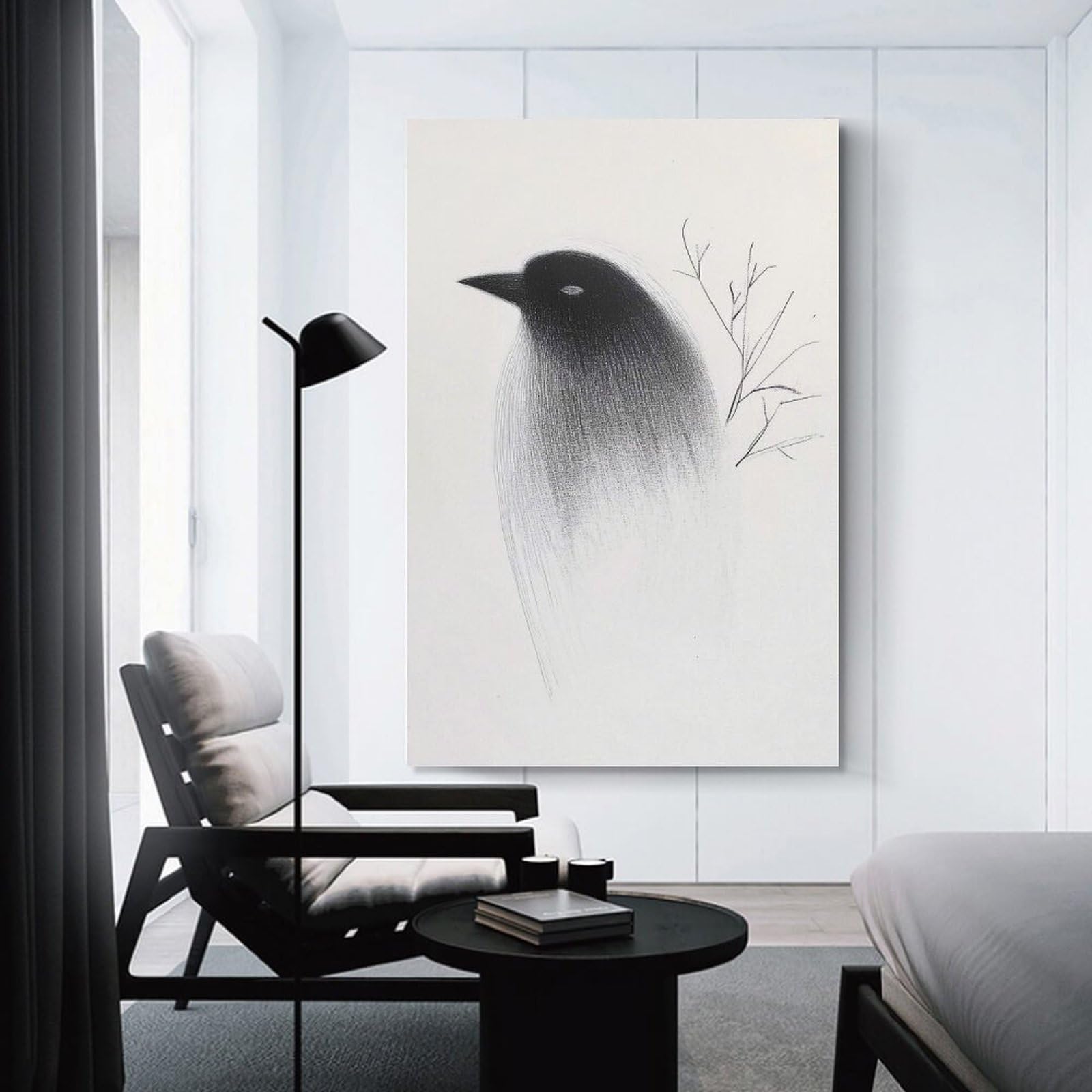 Junmoney Home Decor Wall Art Black Bird with Branch, 20x30inch(50x75cm), for Workspace Walls, Study Corners Or Bedrooms, A Smart Decor Choice for Study Walls