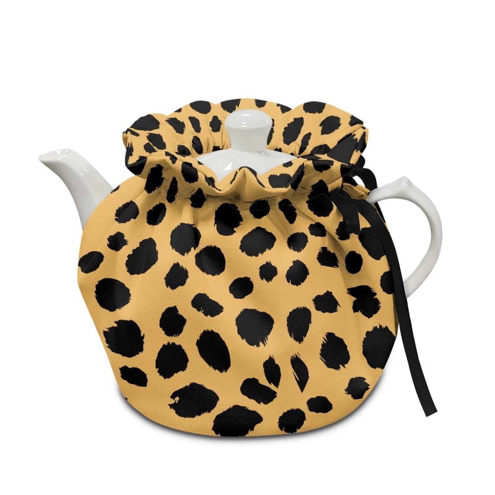 Drnuikhe Black Leopard Print Tea Pot Cosy Beer Frog Pattern Dust Cover Insulated Kettle Cover for Home Kitchen Decorative Accessories