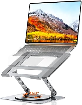 TECKNET Adjustable Laptop Stand for Desk 360  Rotating Ergonomic Silver