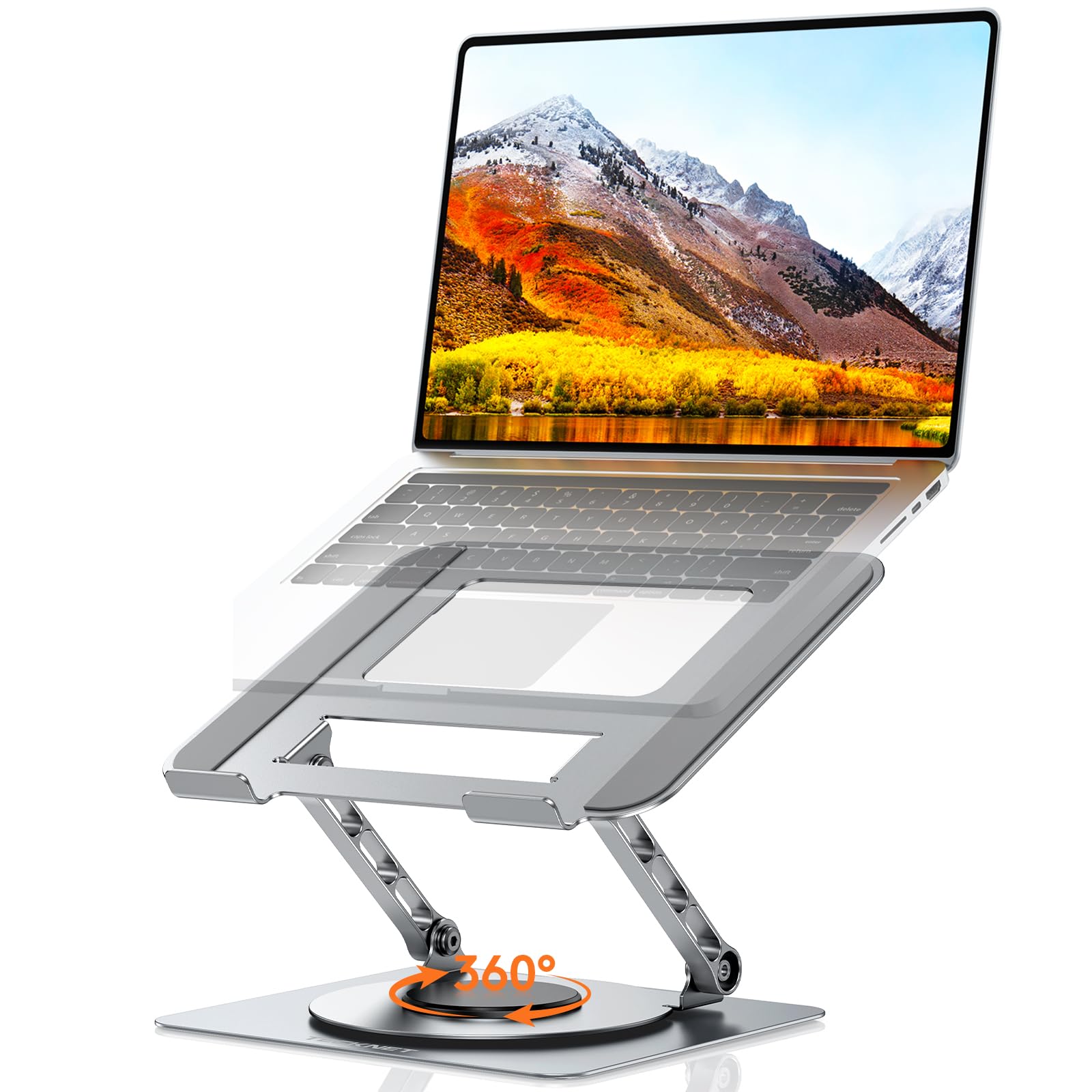 TECKNET Laptop Ständer Höhenverstellbar, Ergonomischer & Faltbarer Laptop Stand aus Aluminium, Stabiler Notebook Ständer & Laptop Halterung, Kompatibel für MacBook Air/Pro, Dell bis 17,3" - Silber