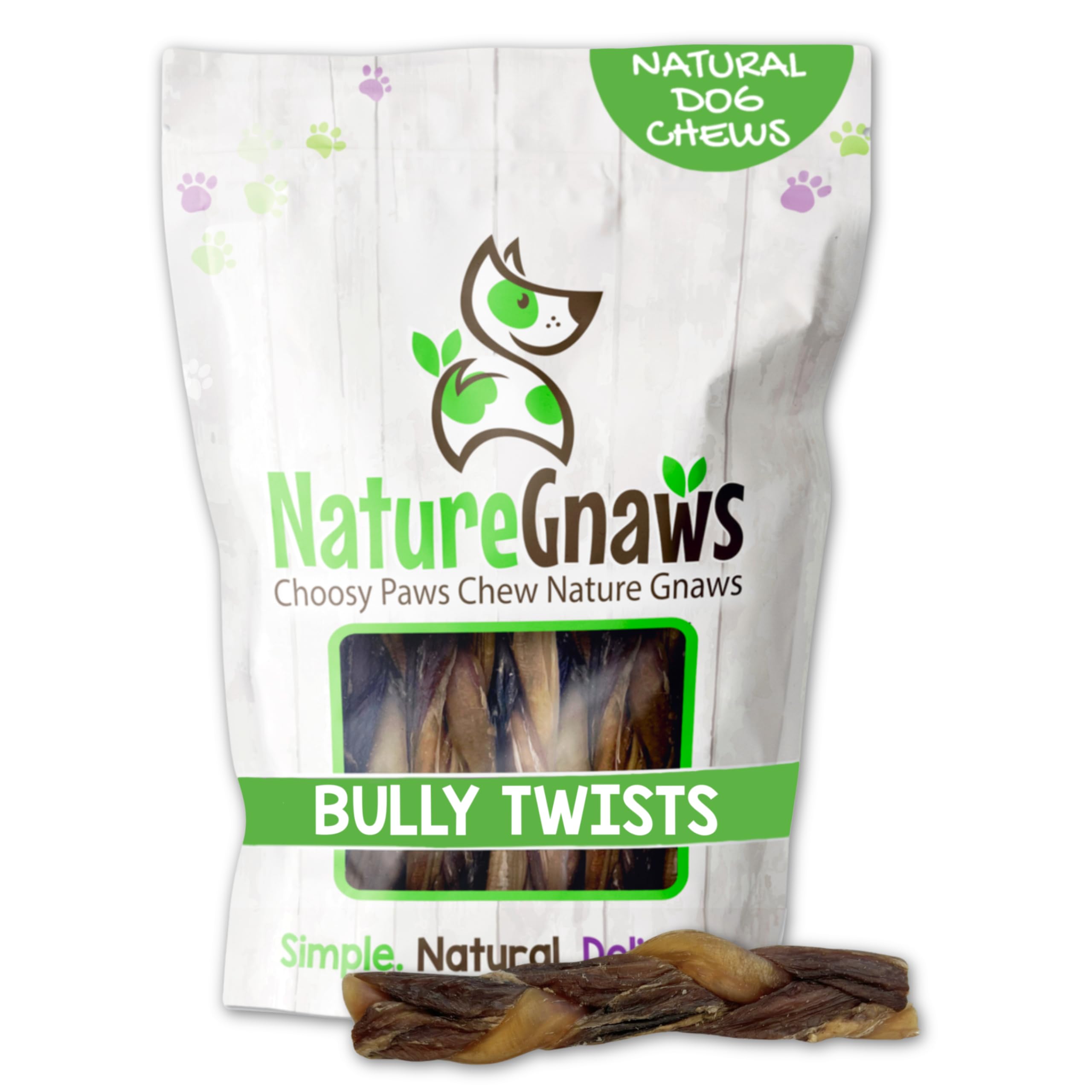 Nature Gnaws Braided Bully Twists for Dogs 5-6" (3 Count) - Long Lasting for Small and Medium Dogs - Natural Beef Dog Chew Bones