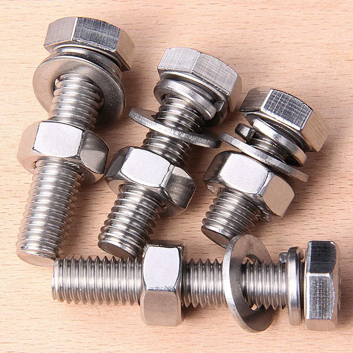 20-1 pièces 304 vis à tête hexagonale en Acier Inoxydable écrous rondelles Plates rondelles de Blocage Kit Hexagonal Ensemble M3 M4 M5 M6 M8 M10 M12 M14 M16-M4 (20 Jeux) -90mm