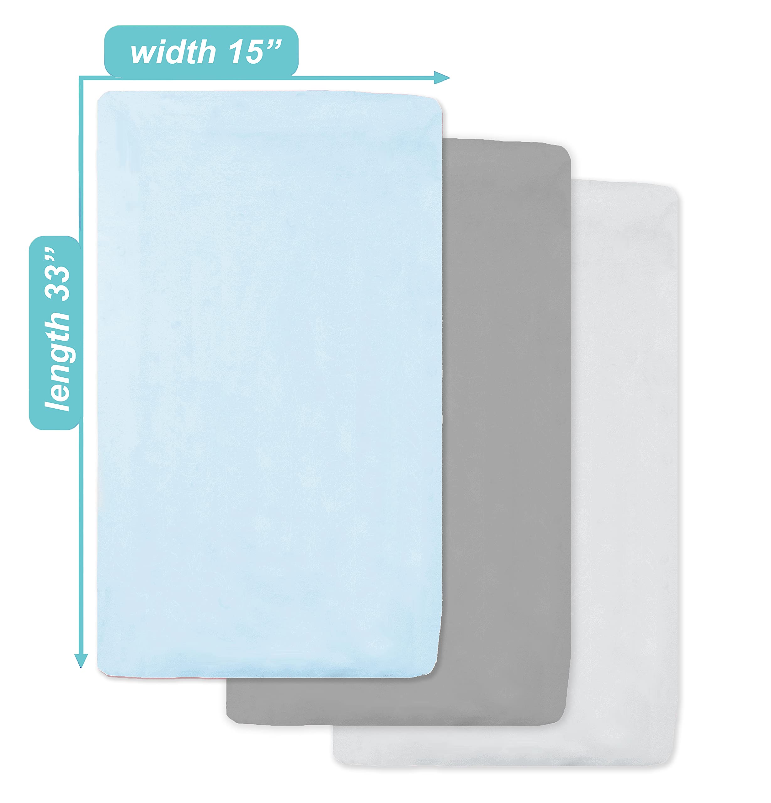 American Baby Company Sábana Bajera Ajustable de 15 x 33 Pulgadas, 100% algodón Natural, Azul/Gris/Blanco, Suave Transpirable, para niños y niñas, Paquete de 3